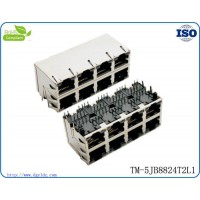 東莞市批發RJ45連接器 雙層聯體2X4 8P8C帶銅殼帶LED